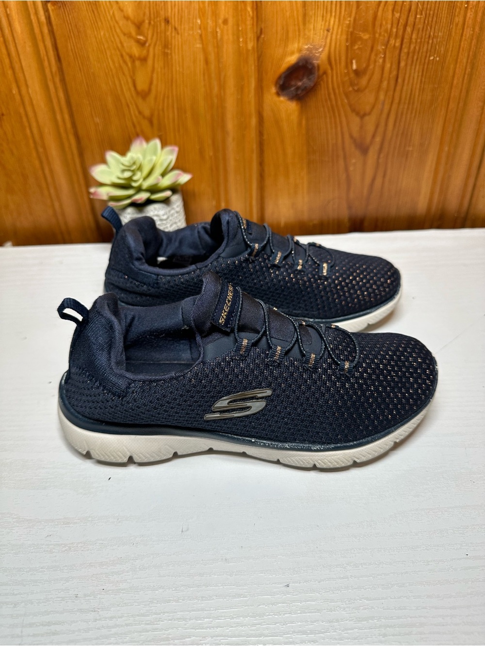 Skechers Men's Navy and White Slip-On Knit Sneakers